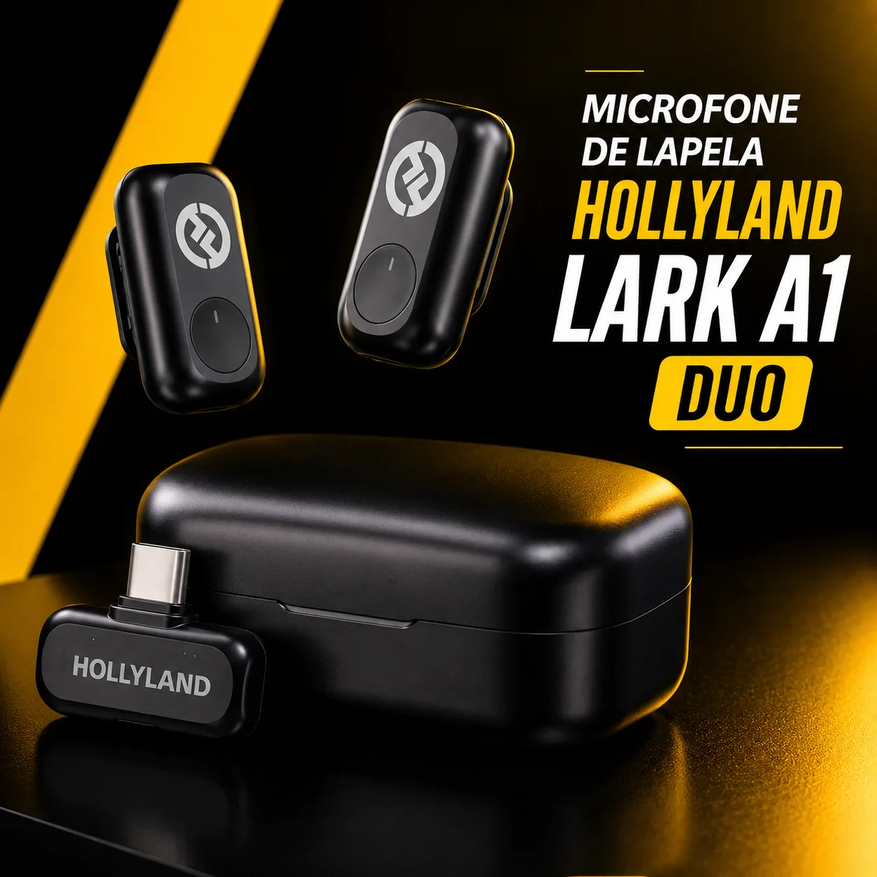 Microfone de Lapela Hollyland Lark A1 Duo Usb-c Cor Preto