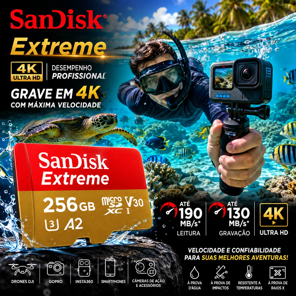 Cartão de Memória Sandisk Micro SD Extreme 256GB 4k