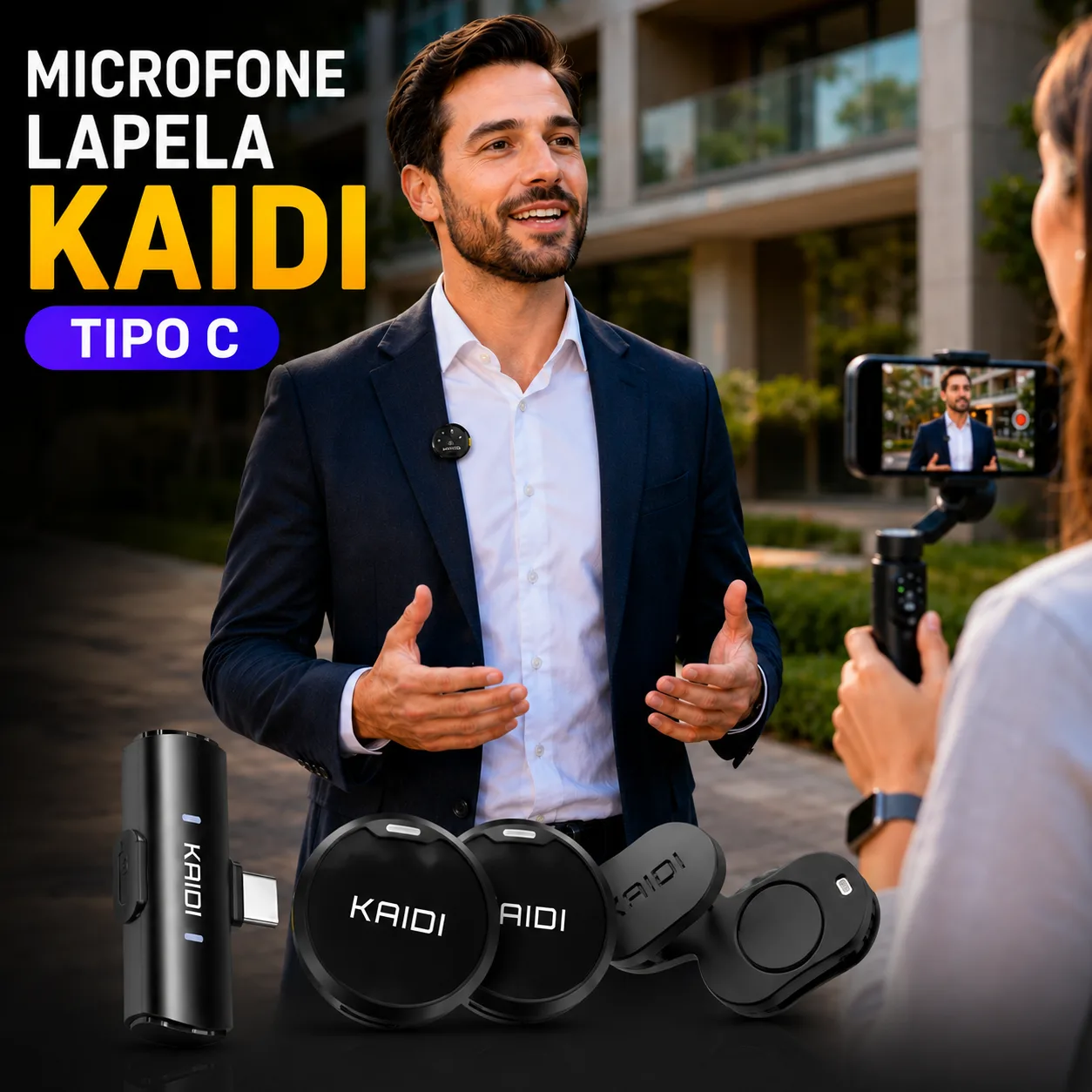 Microfone de Lapela Kaidi Conexão Tipo C