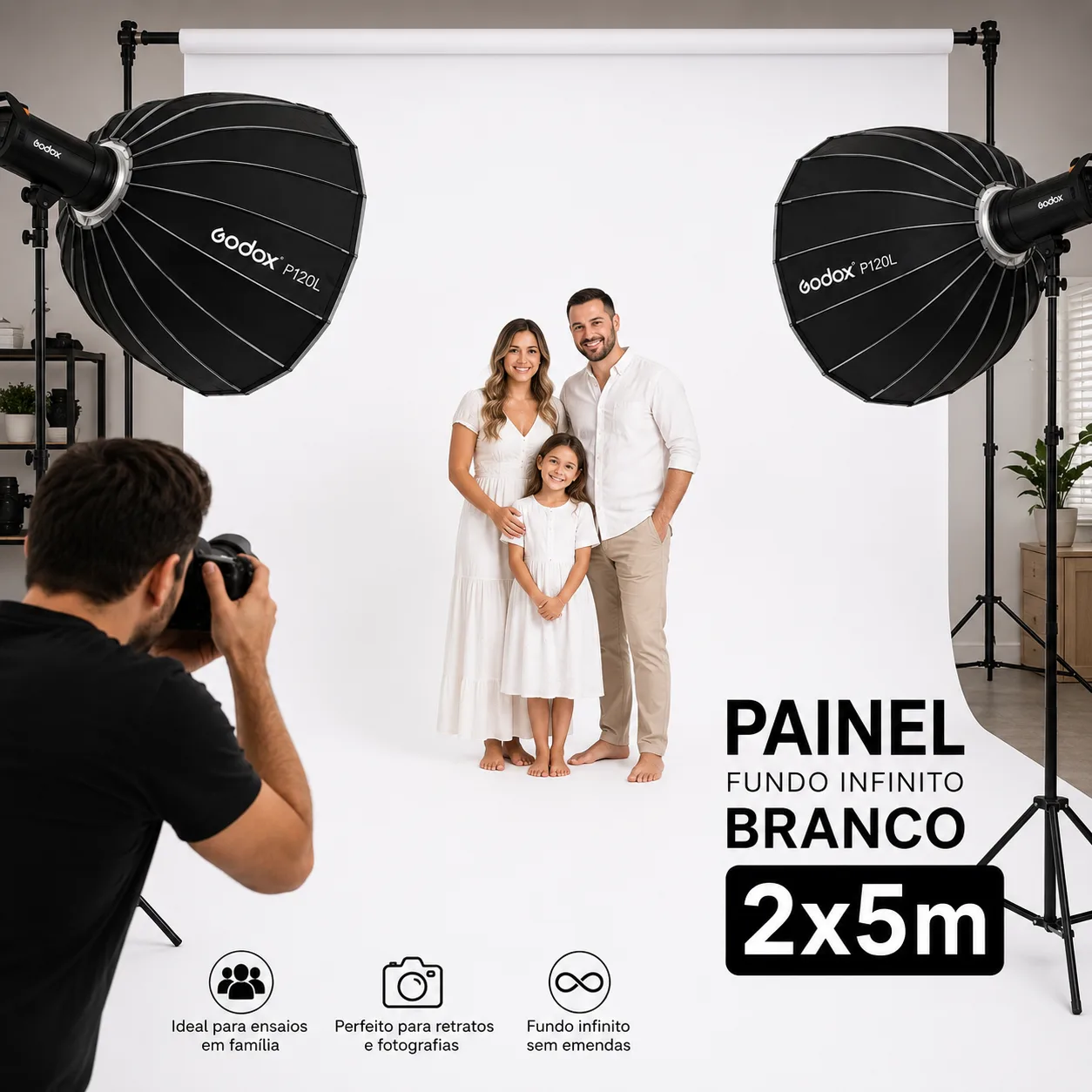 Rolo de Papel para Fundo Infinito Branco 2x5m Painel