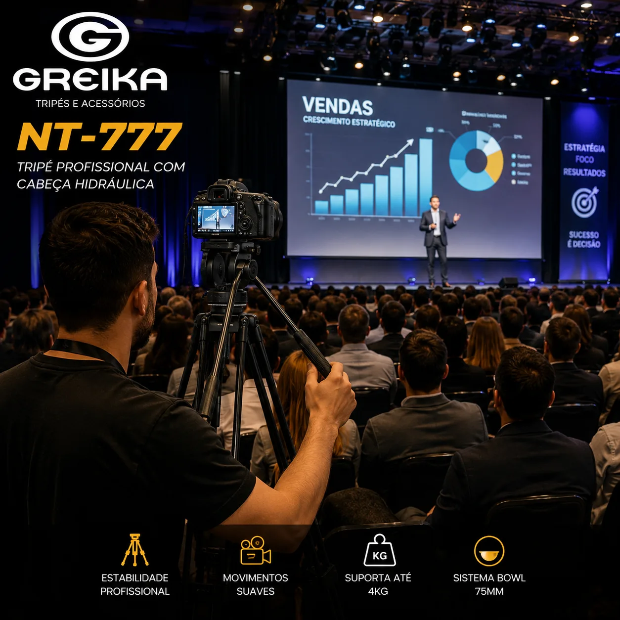 Tripé Profissional Cabeça Hidráulica Greika NT-777