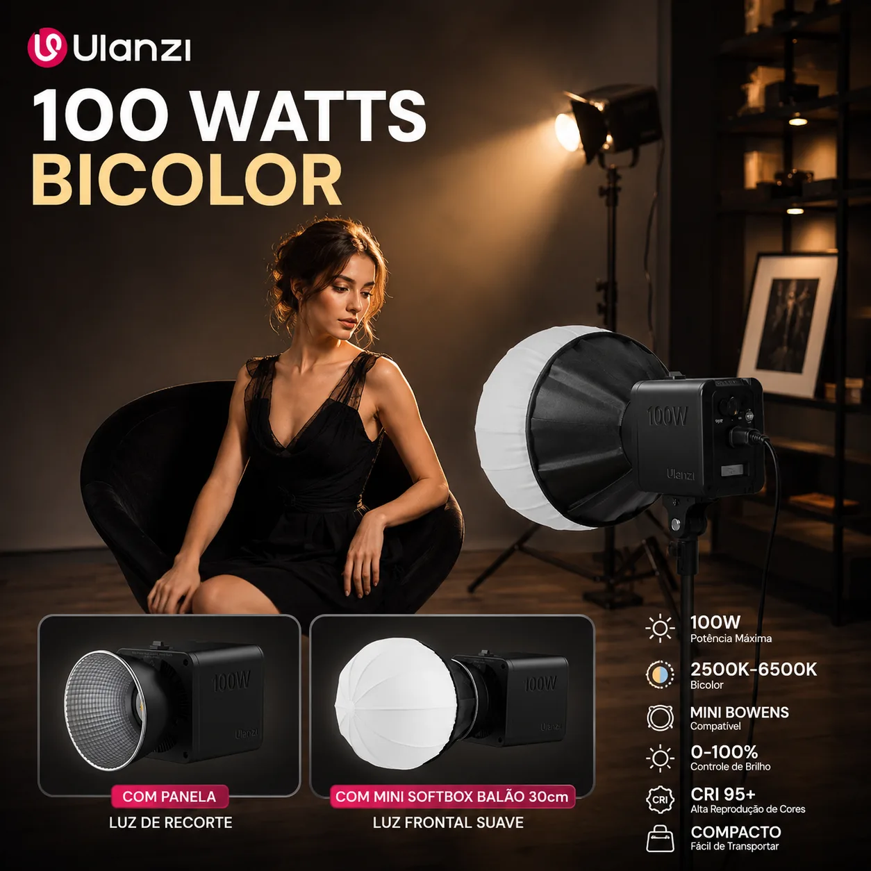 Iluminador Led Ulanzi 100W Bicolor Quente/ Frio