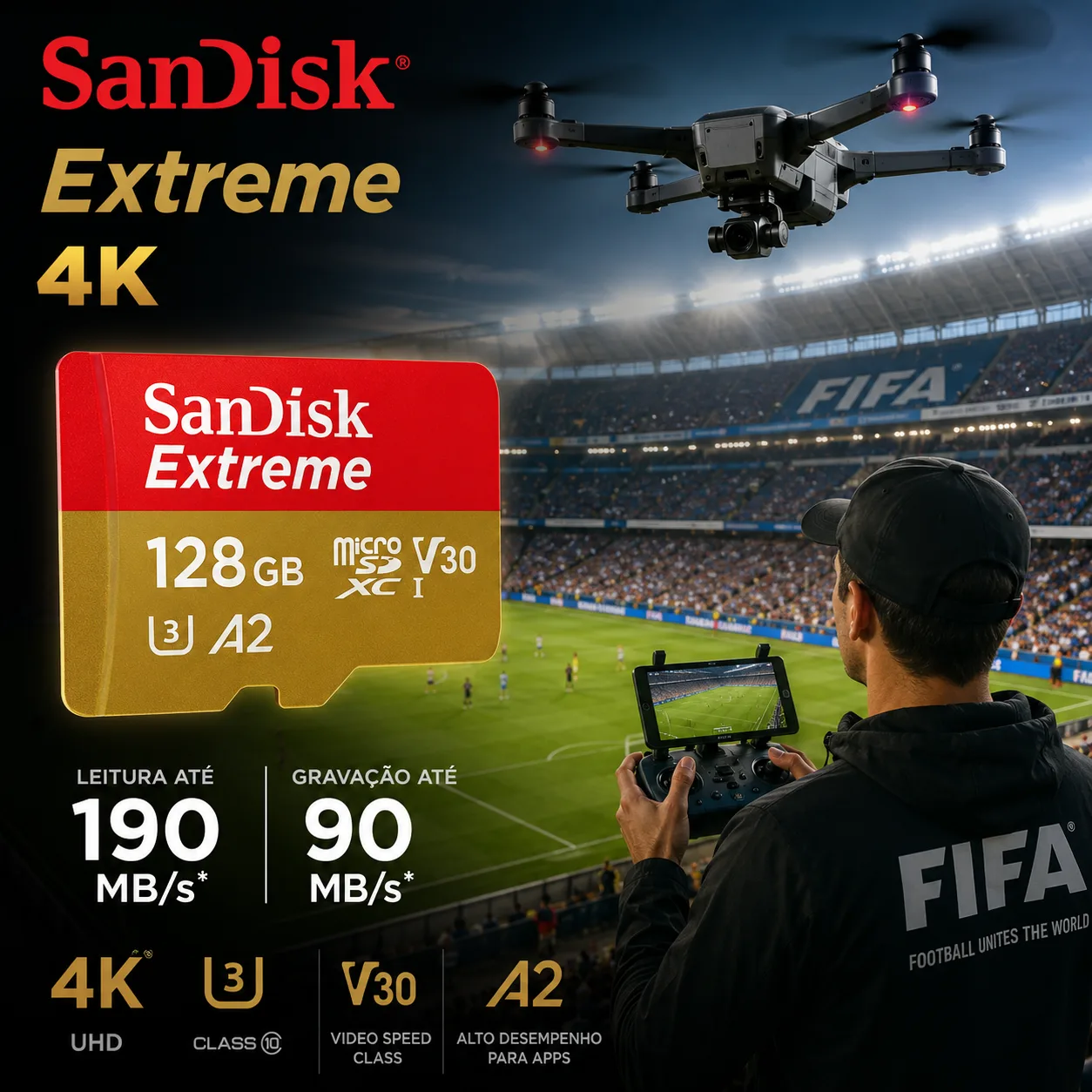 Cartão de Memória Sandisk Micro SD 128gb Extreme 4K