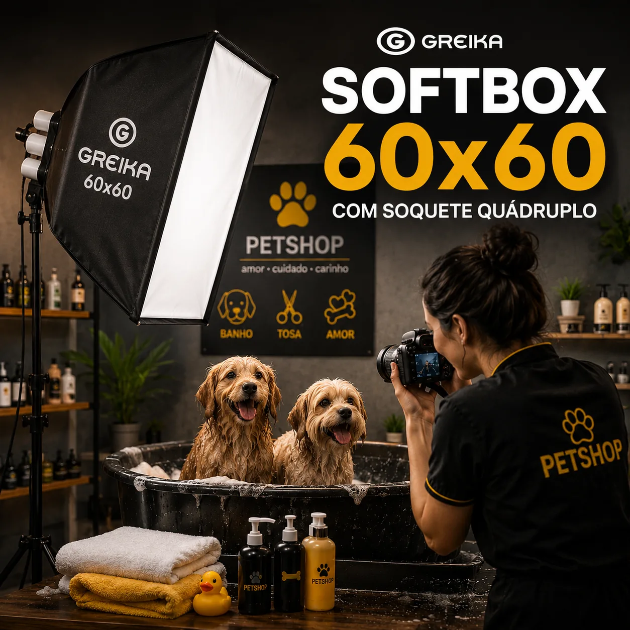 Softbox 60x60 Com Soquete Quadruplo Greika