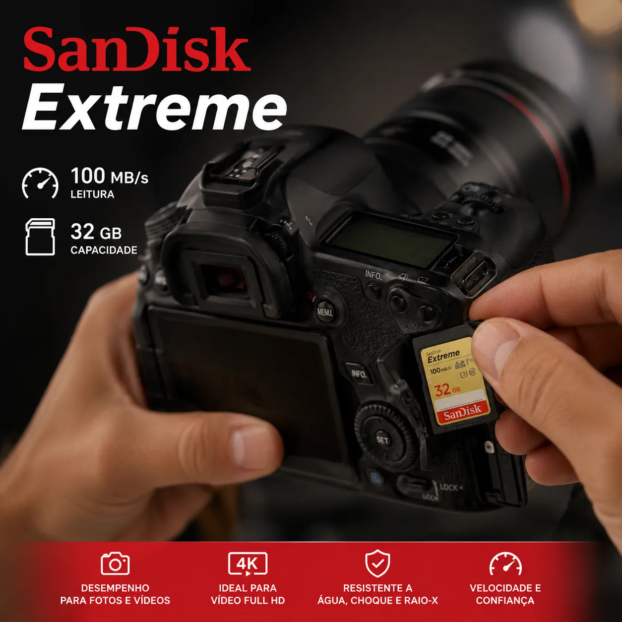 Cartão de Memória Sandisk SD 32gb Extreme 100 mb/s