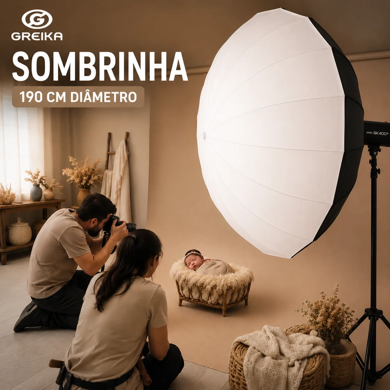 Sombrinha Greika 190 cm Diâmetro com Capa Difusora
