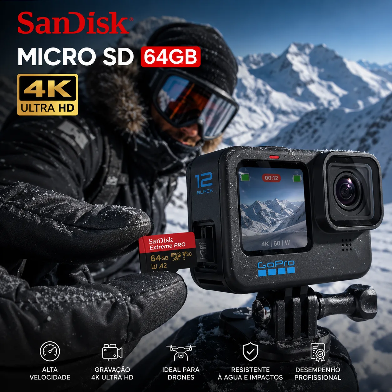 Cartão de Memória Sandisk Micro SD 64gb Extreme Pro 4K