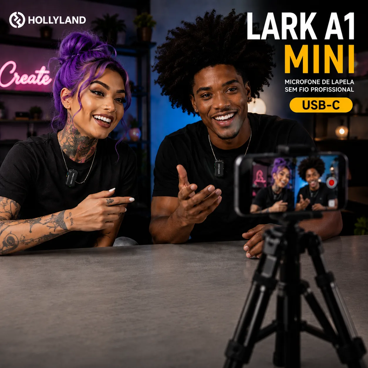 Microfone de Lapela Hollyland Lark A1 Mini Usb-c Preto