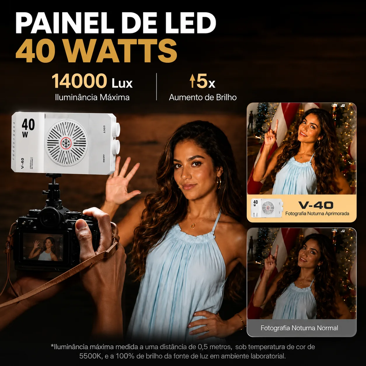 Painel de Led 40w Bicolor com Tripe + Bateria Interna Conexao Tipo C