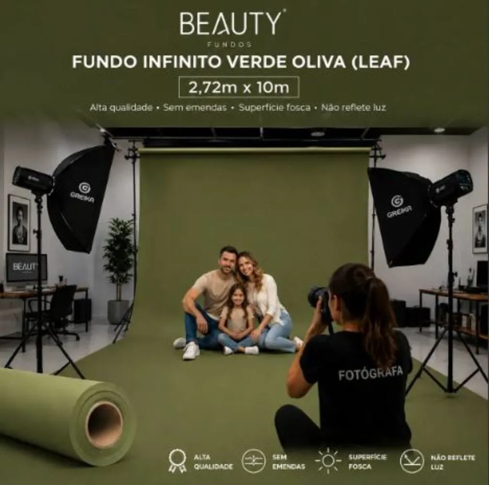 Rolo de Papel para Fundo Infinito Verde oliva Leaf 2,72x10m Beauty