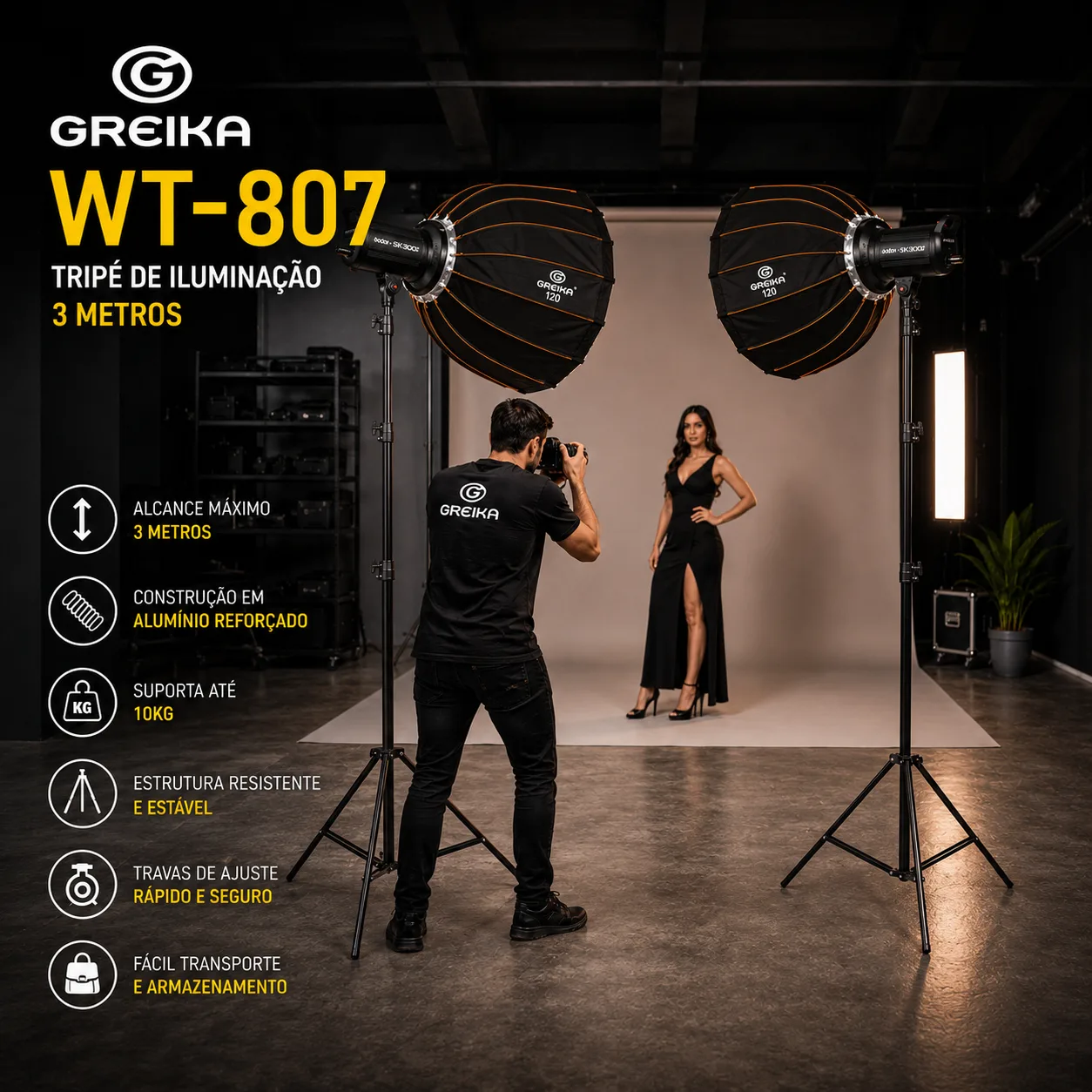 Tripé de Iluminação Alcance 3 metros Wt-807 Greika