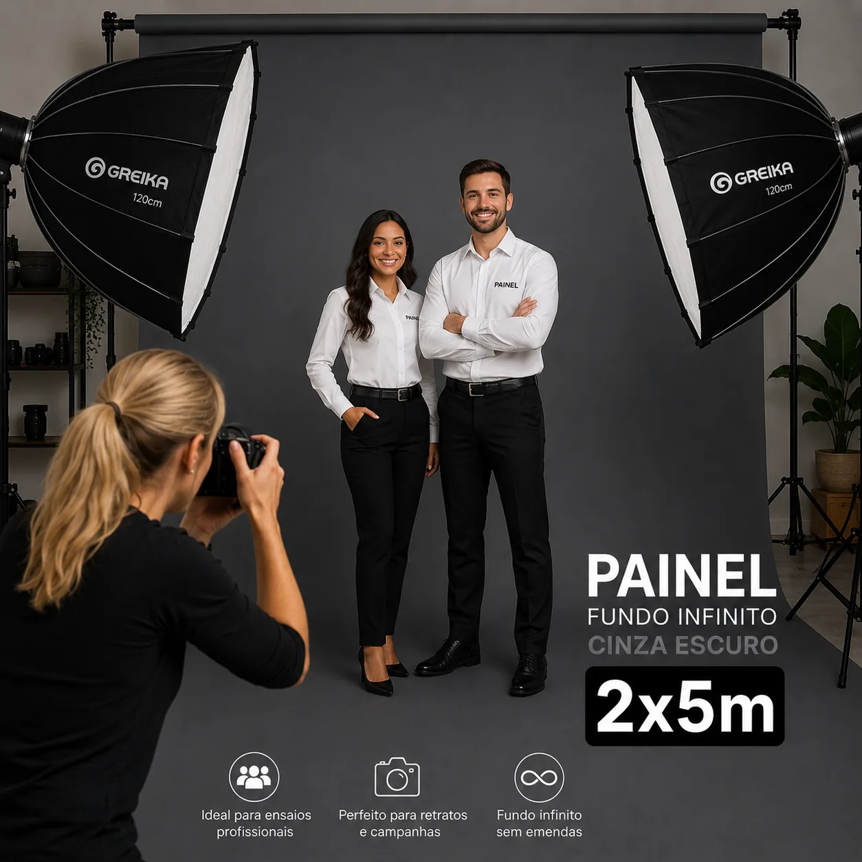 Rolo de Papel para Fundo Infinito Cinza Escuro 2x5m Painel