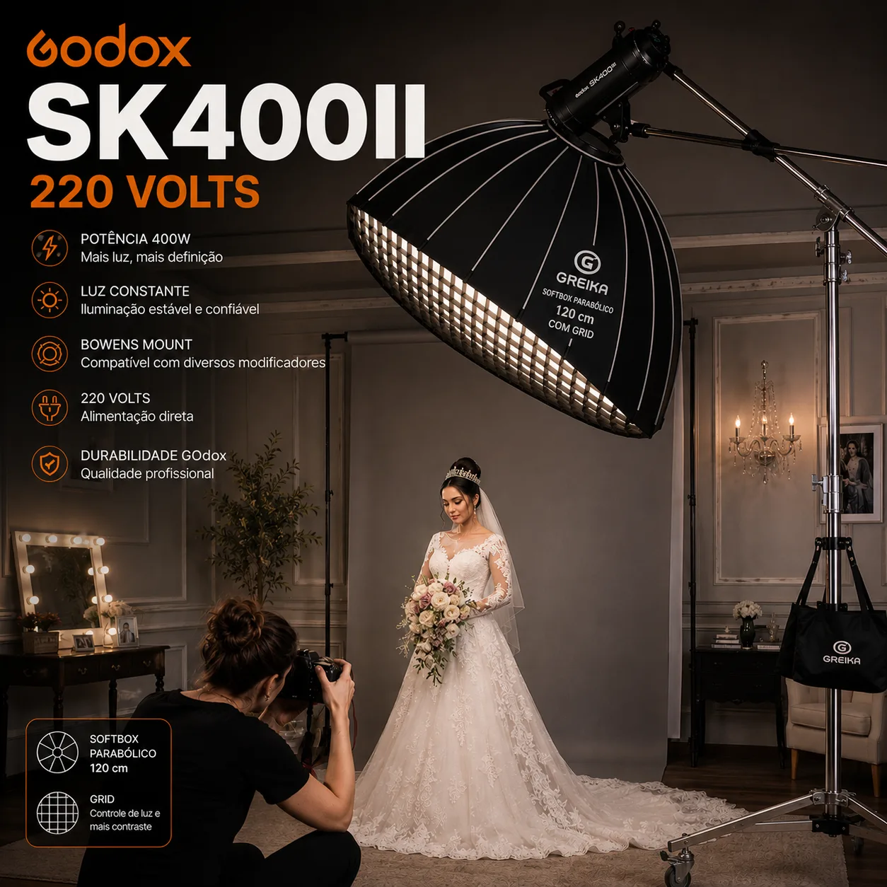 Tocha de Flash Godox SK400II 220V