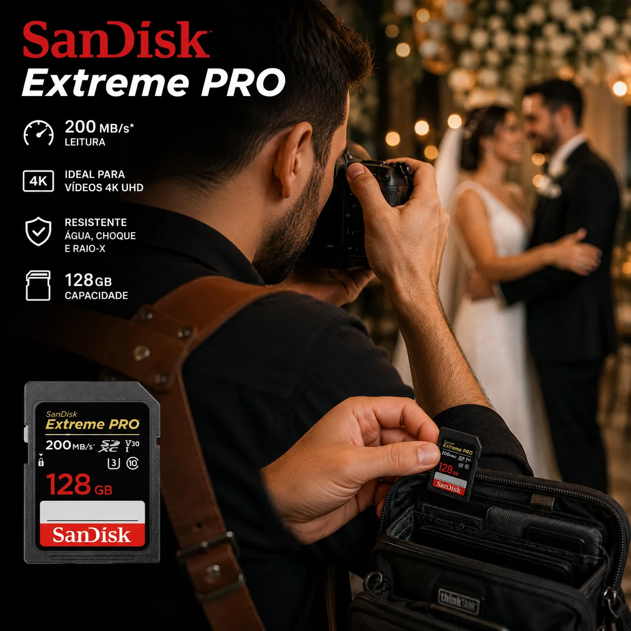 Cartão de Memória Sandisk SD 128gb Extreme Pro 200 mb/s