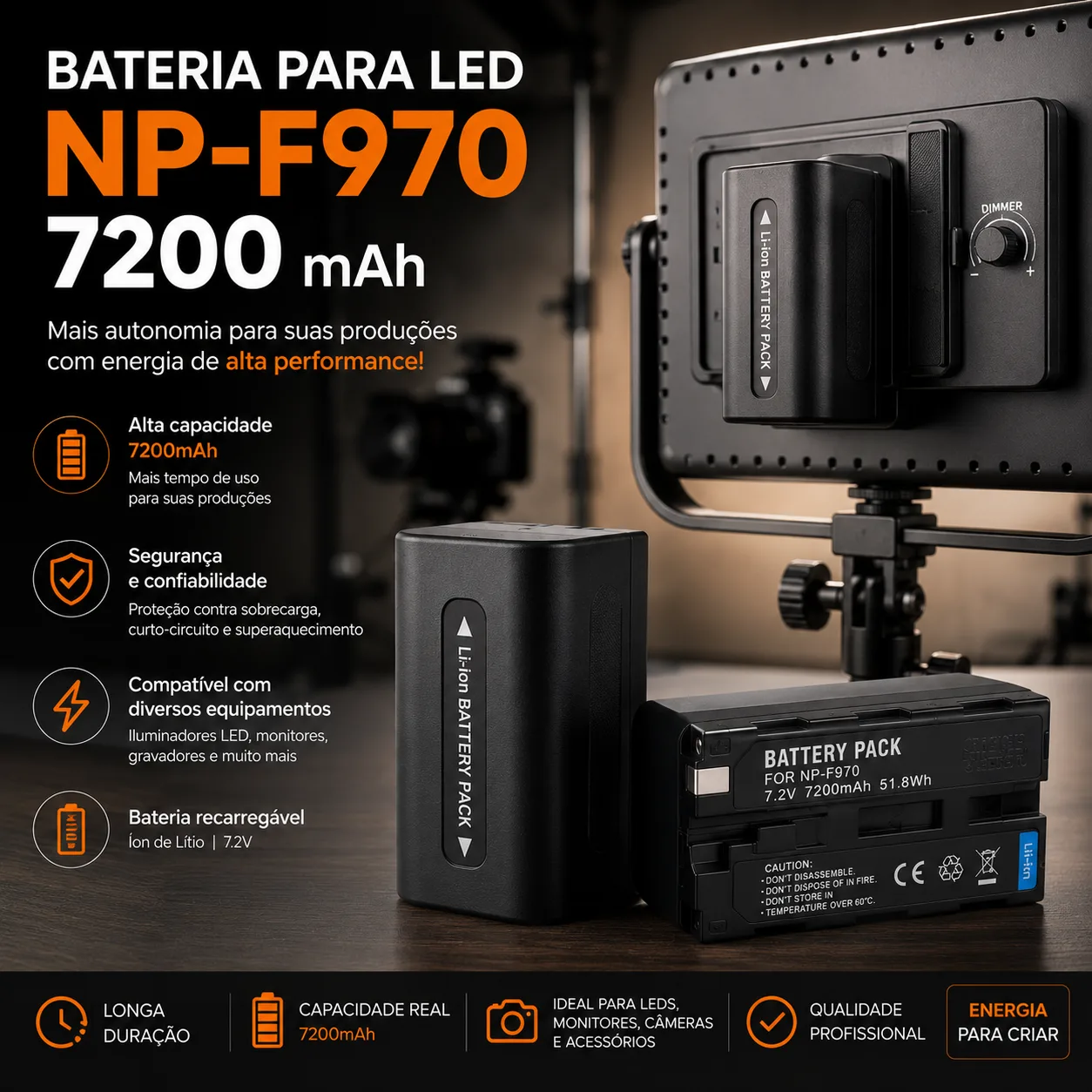 Bateria para Led NP-F970 7200 Mah