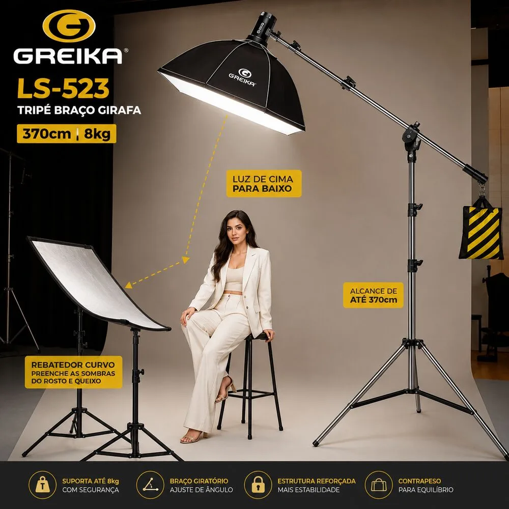 Tripé Braço Girafa Para Softbox Led Flash Greika 8kg