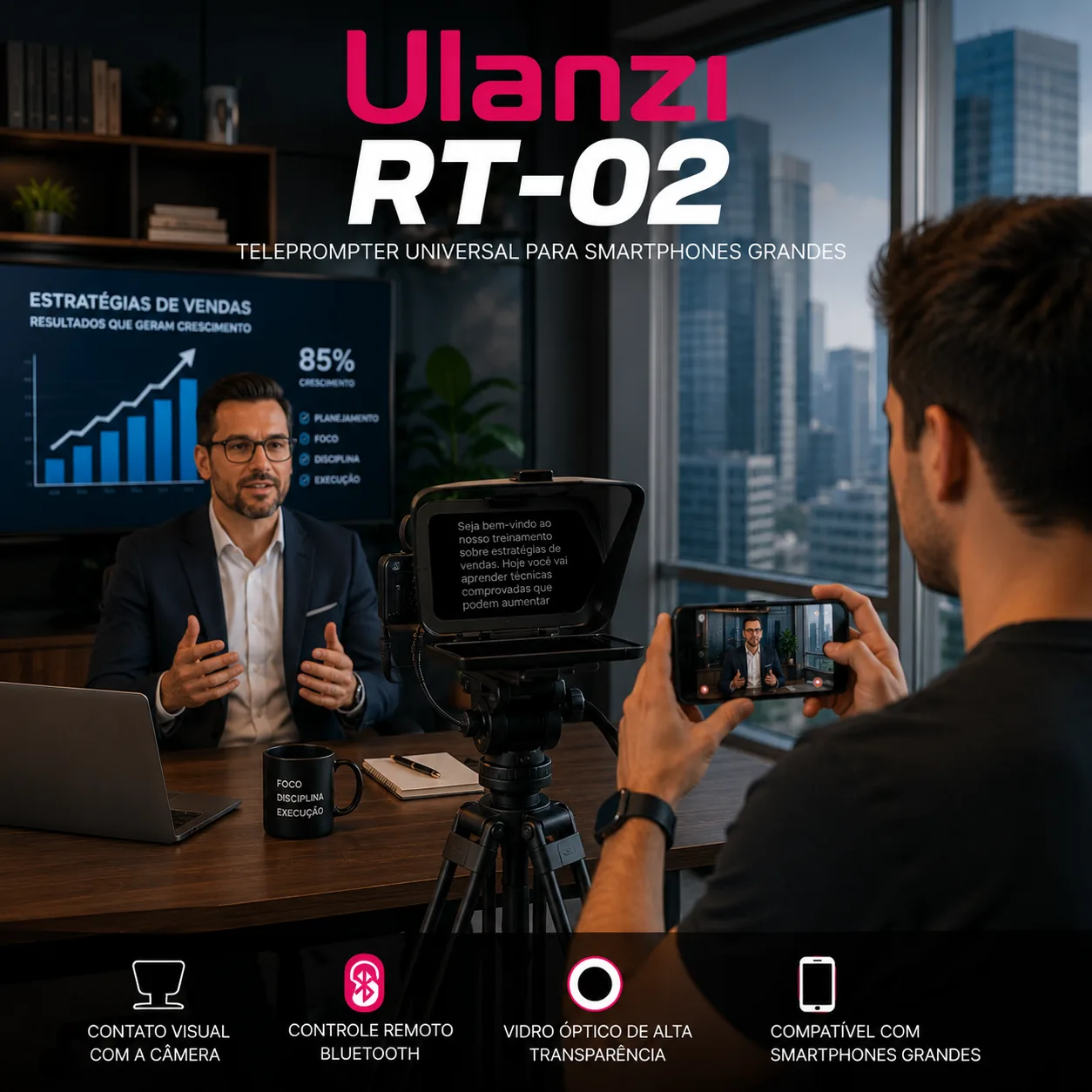 Teleprompter Universal Ulanzi Rt02 Para Smartphone Grande
