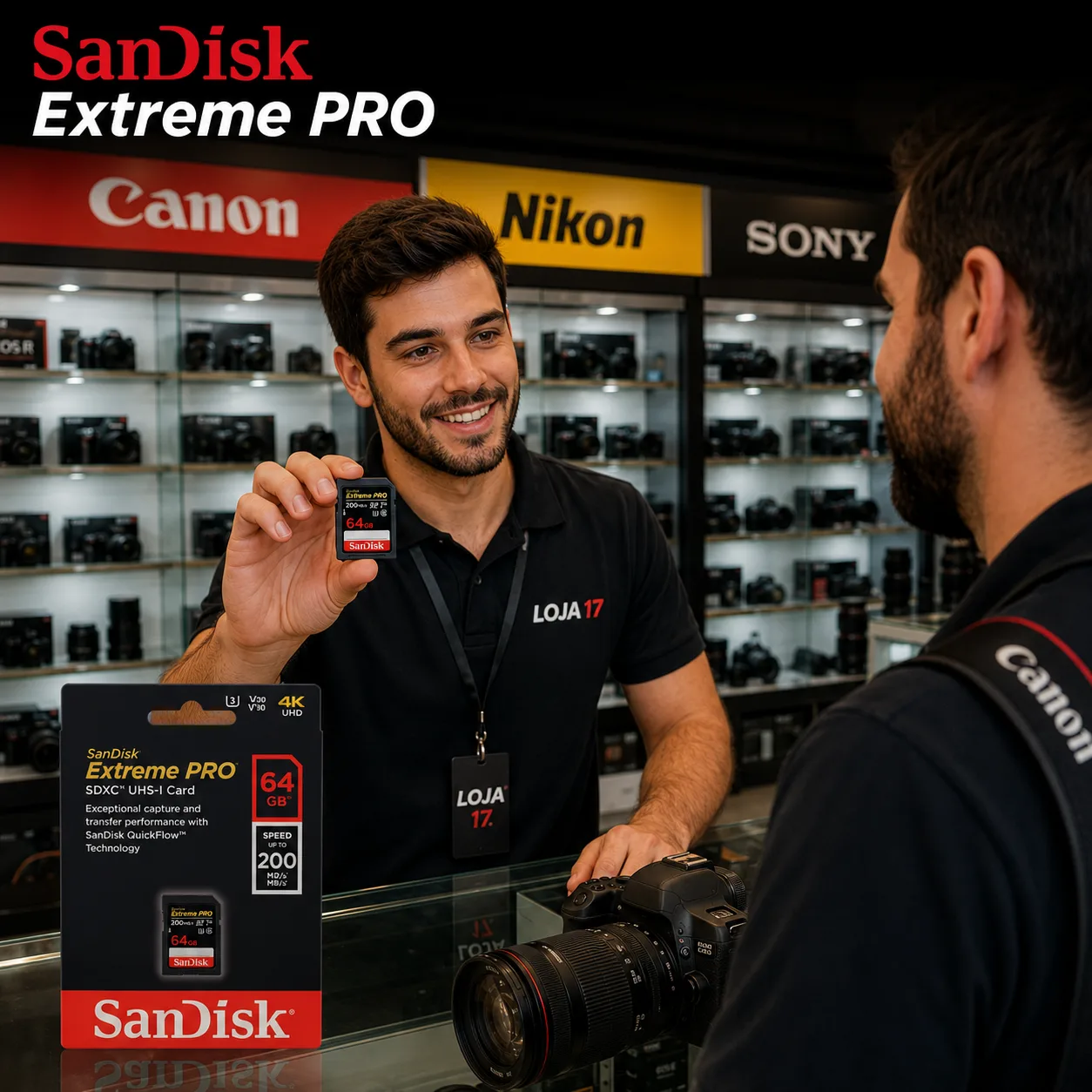 Cartão de Memória Sandisk SD 64gb Extreme Pro 200 mb/s