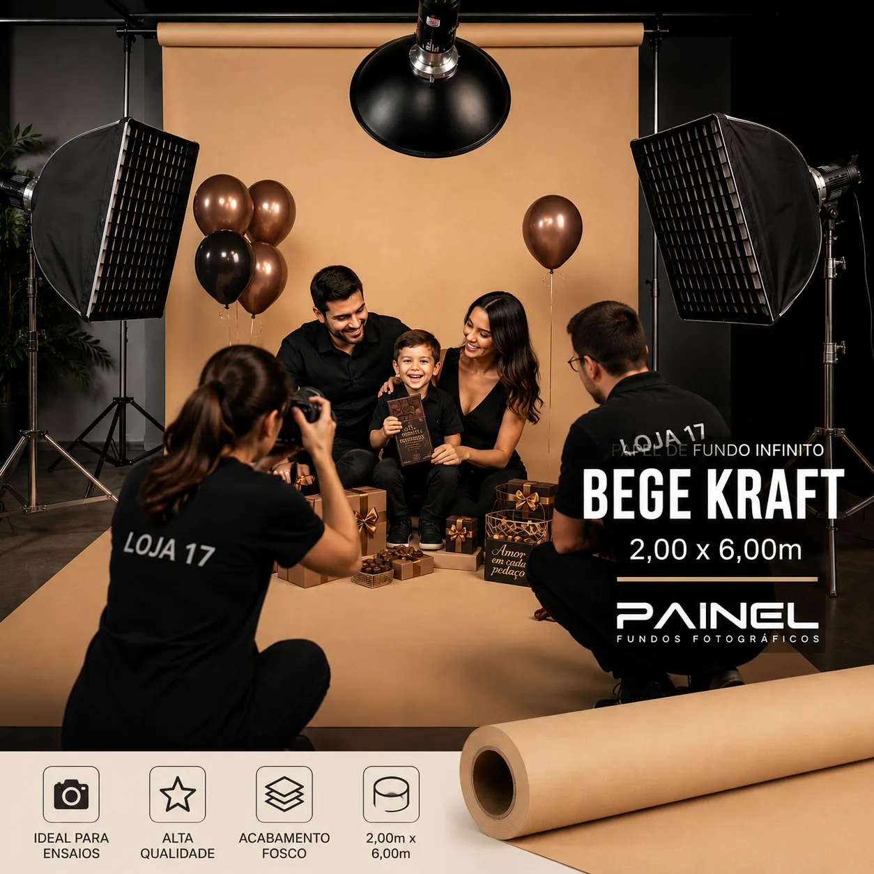 Rolo de Papel para Fundo Infinito Bege Kraft 2x6m Painel