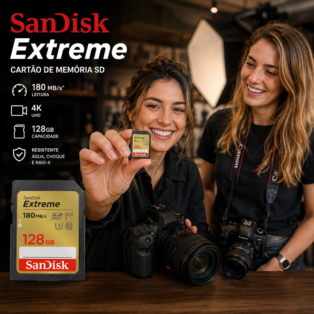 Cartão de Memória Sandisk SD 128gb Extreme 180 mb/s