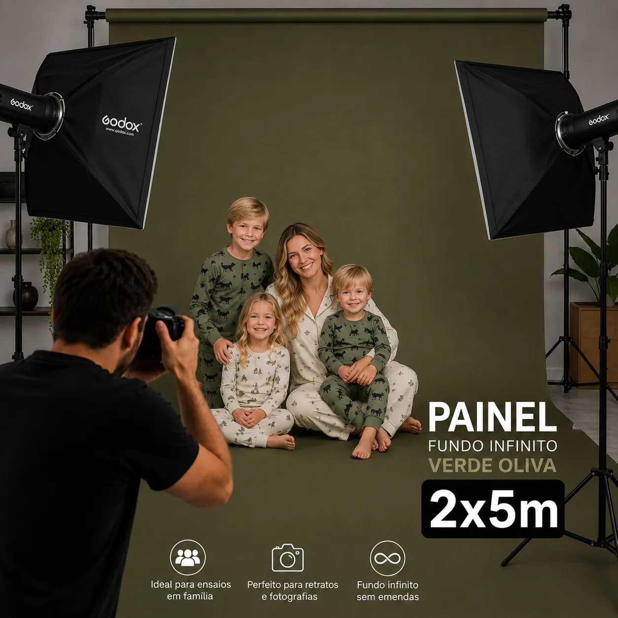 Rolo de Papel para Fundo Infinito Verde Oliva 2x5m Painel