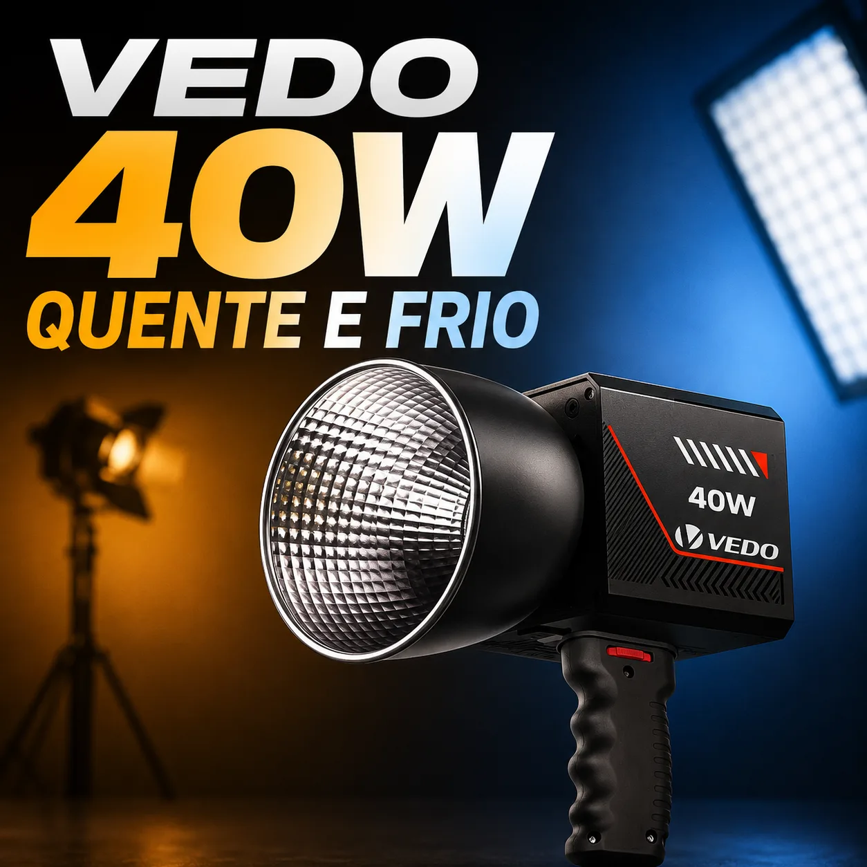 Luz de Preenchimento LED VEDO 40W Luz Quente e Frio + Bateria Interna Recarregável