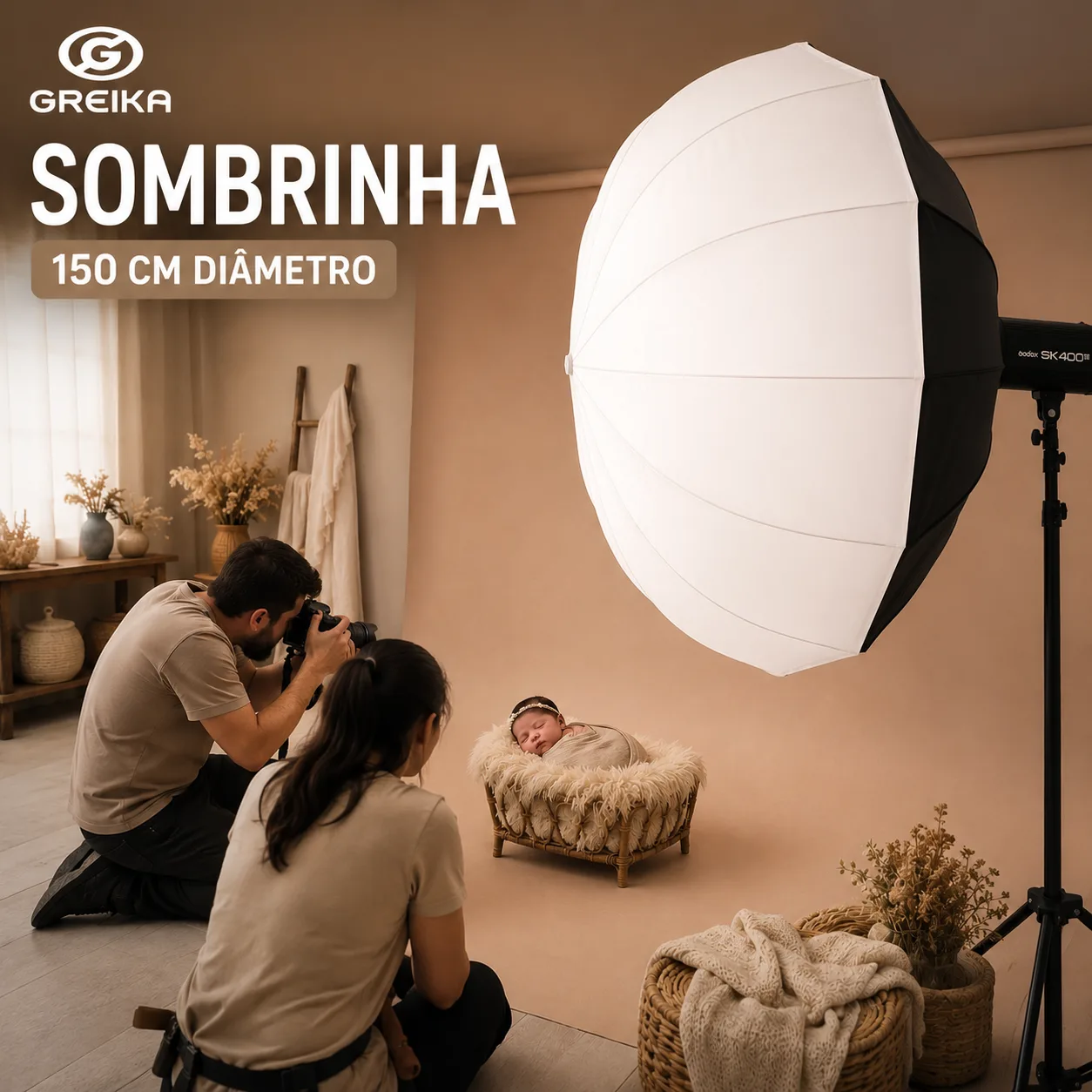 Sombrinha Greika 150cm diâmetro com Capa Difusora