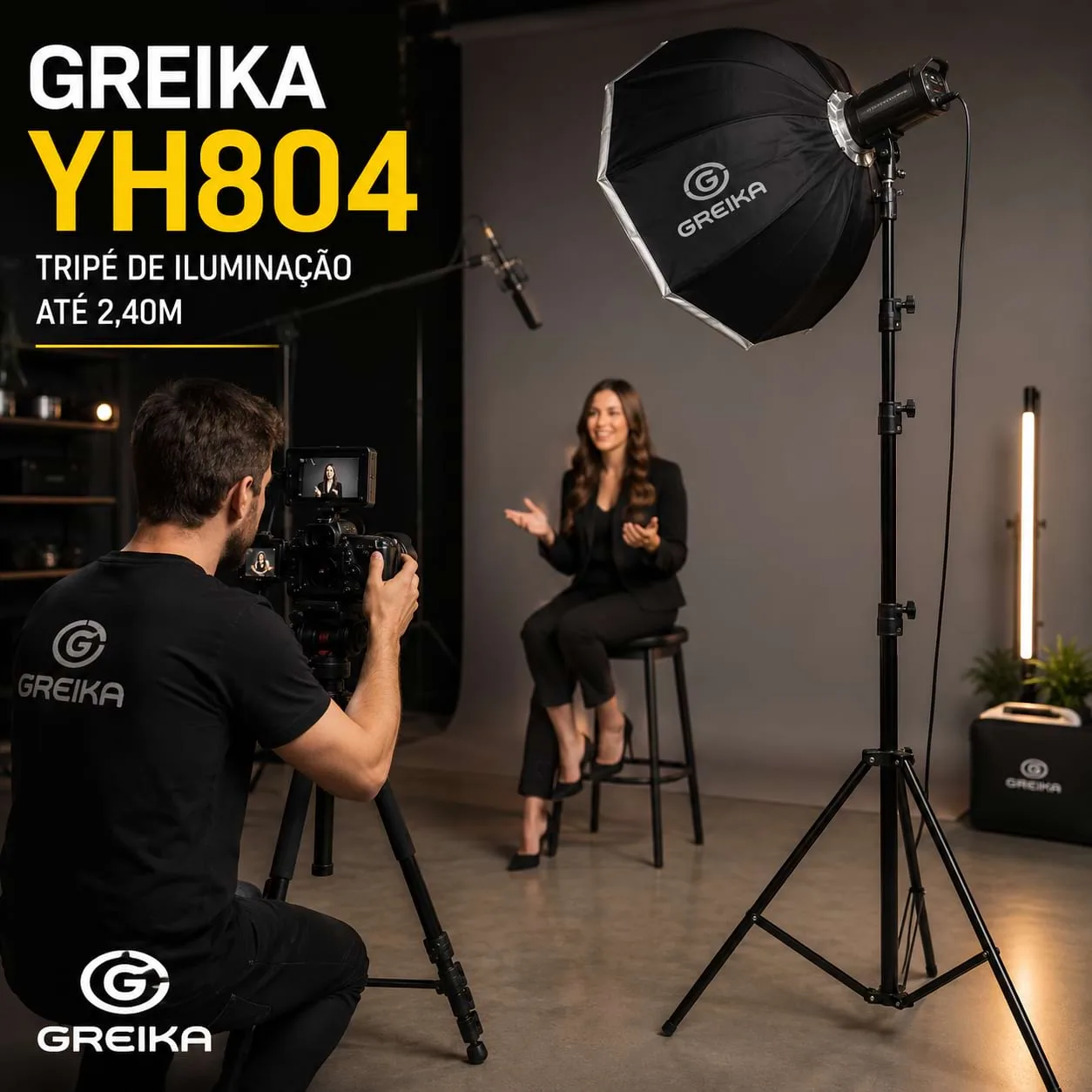 Tripé Iluminação Greika YH804 Alumínio 2,4m Ajustável para Estúdios.