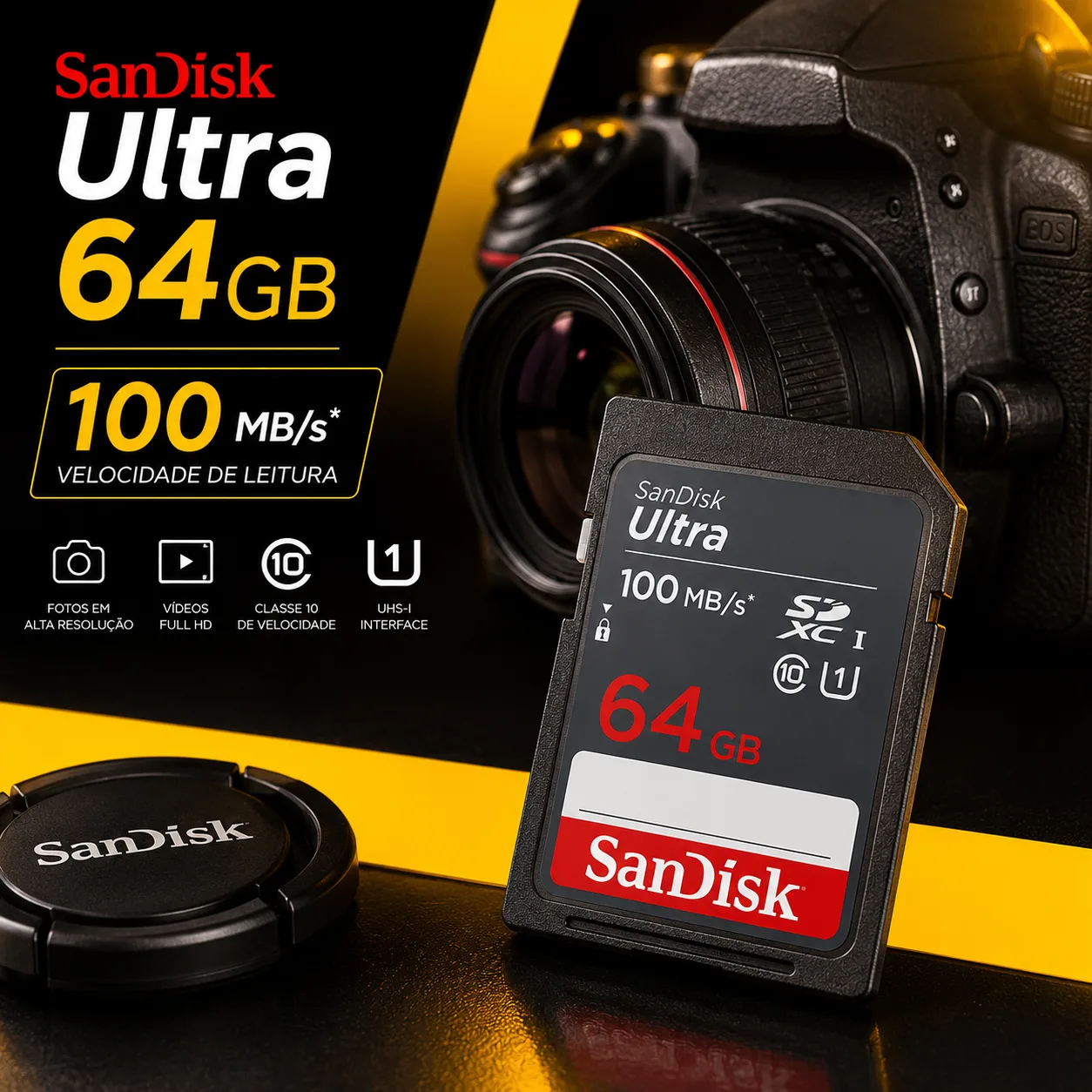 Cartão de Memória Sandisk SD 64gb 100 mb/s
