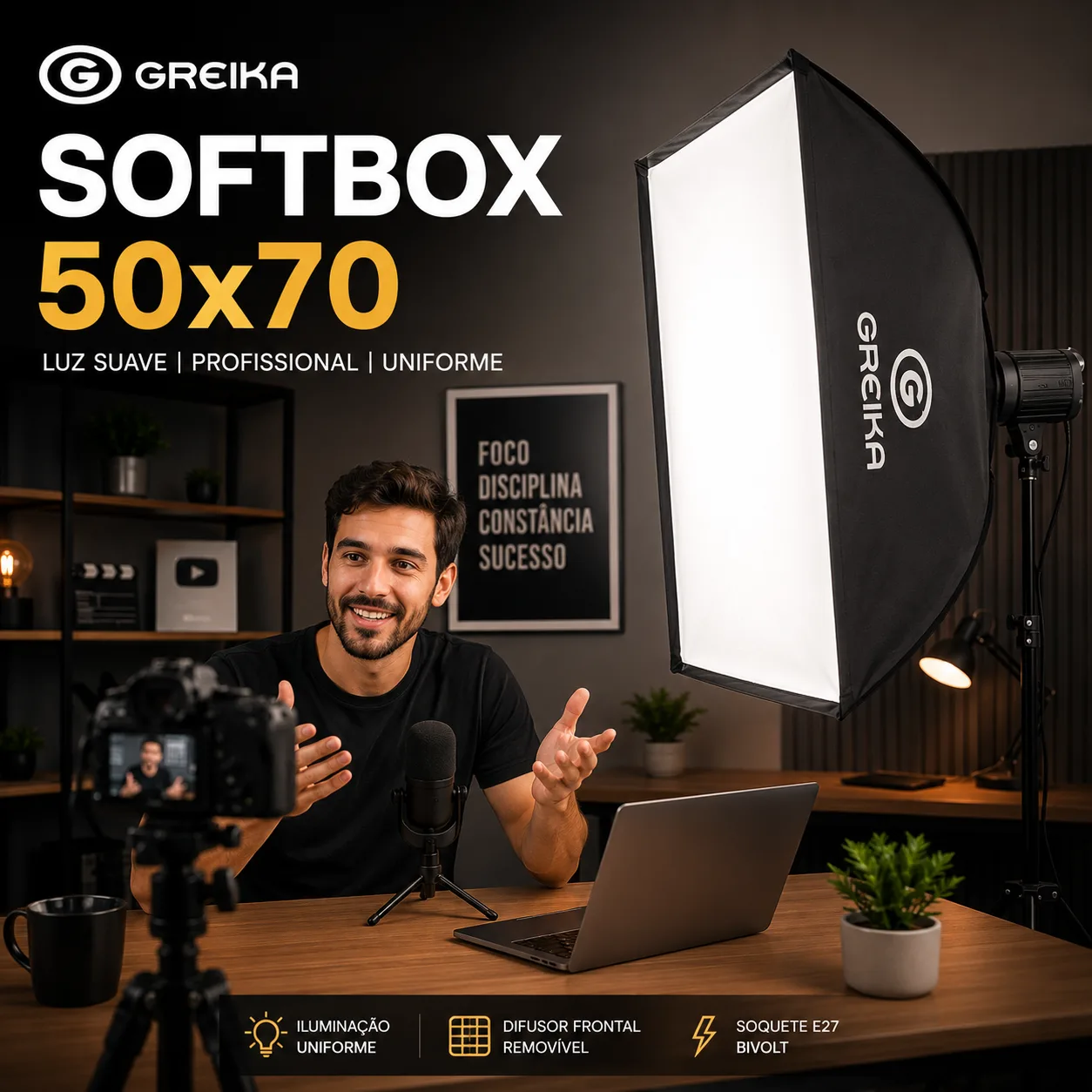 Softbox Luz Continua Greika 50x70 Cm Para Lâmpada - Bivolt
