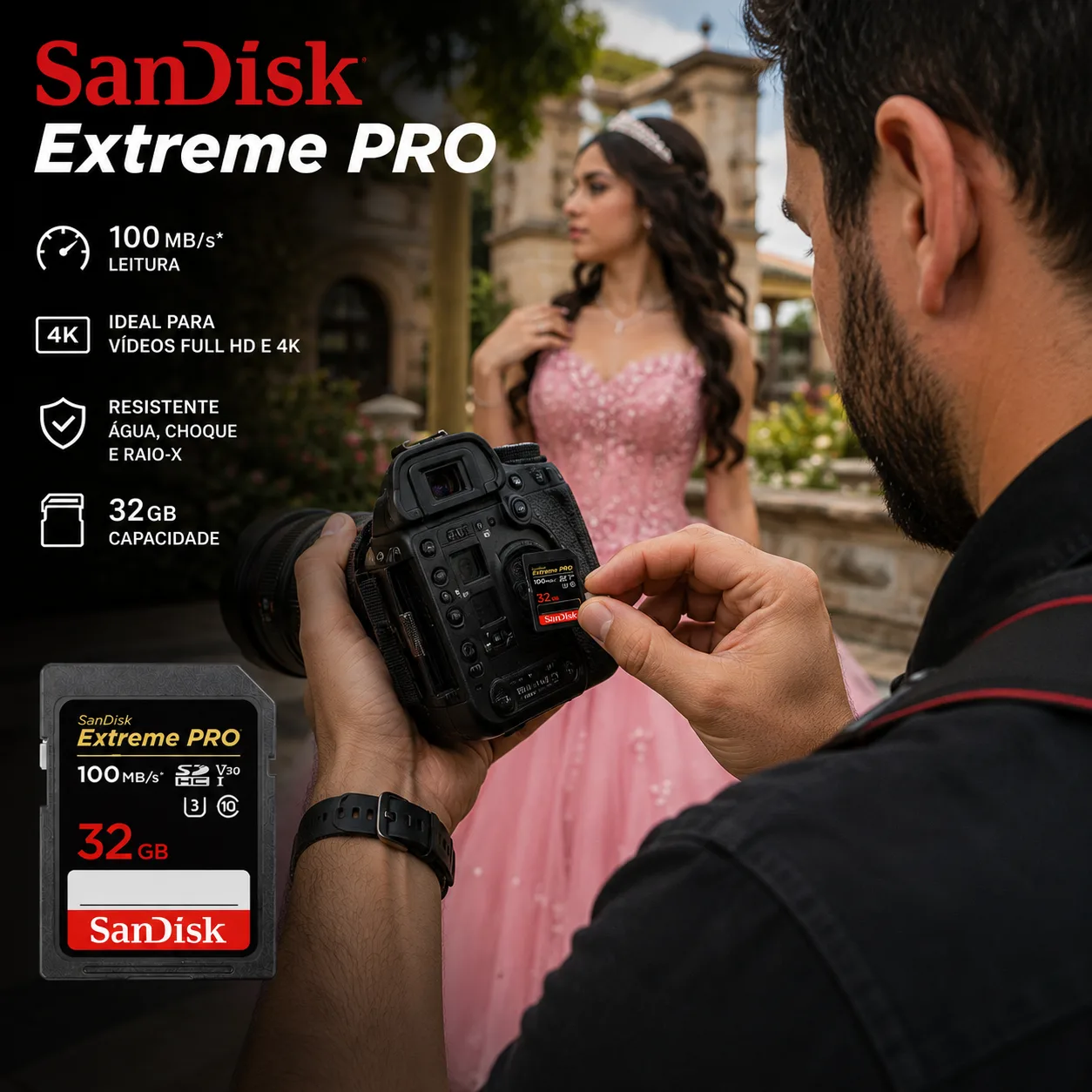 Cartão de Memória Sandisk SD 32gb Extreme Pro 100 mb/s