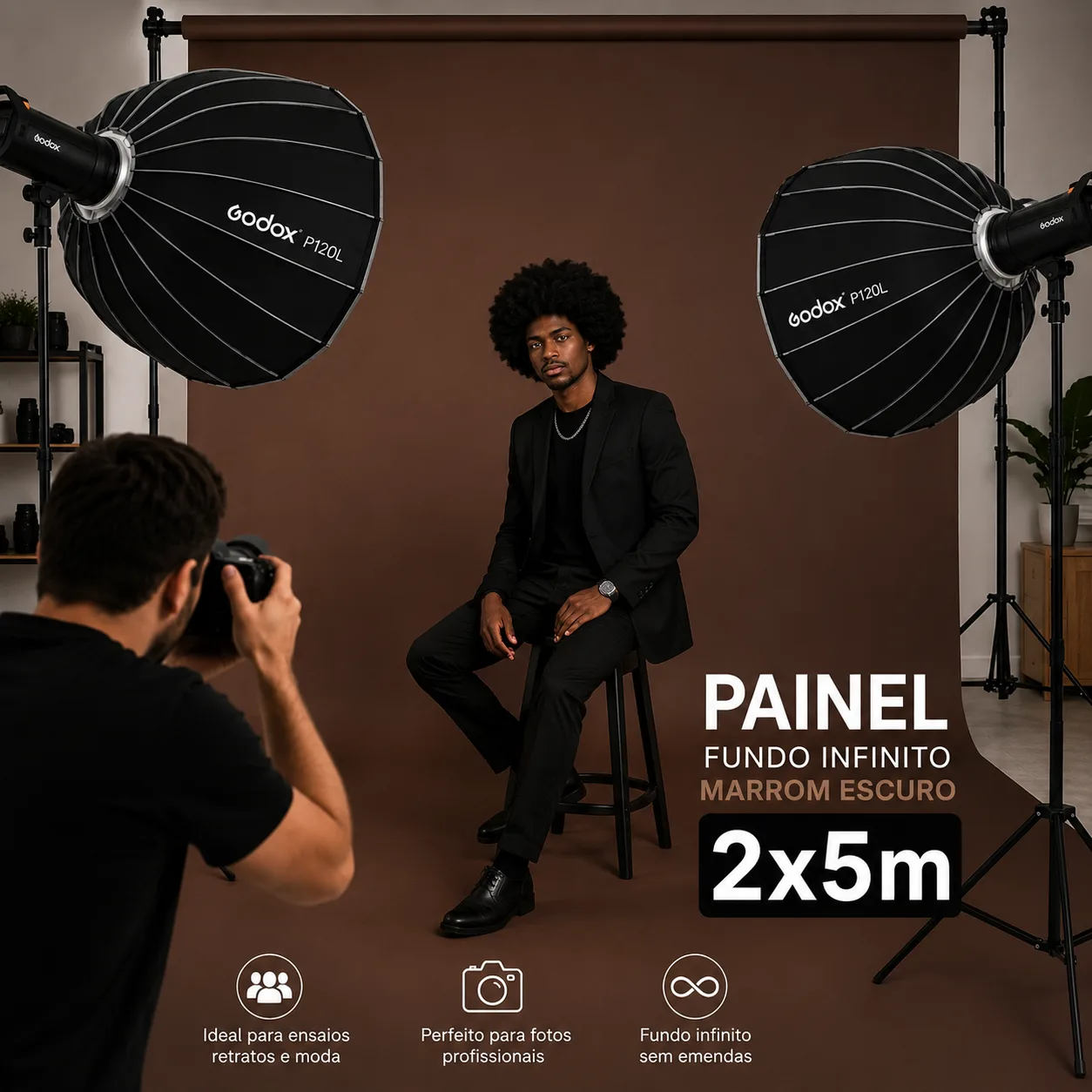 Rolo de Papel para Fundo Infinito Marrom Escuro 2x5m Painel